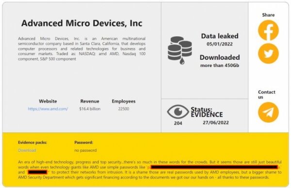 Хакеры взломали серверы компании AMD и похитили 450 ГБ данных Хакеры взломали серверы компании AMD и похитили 450 ГБ данных